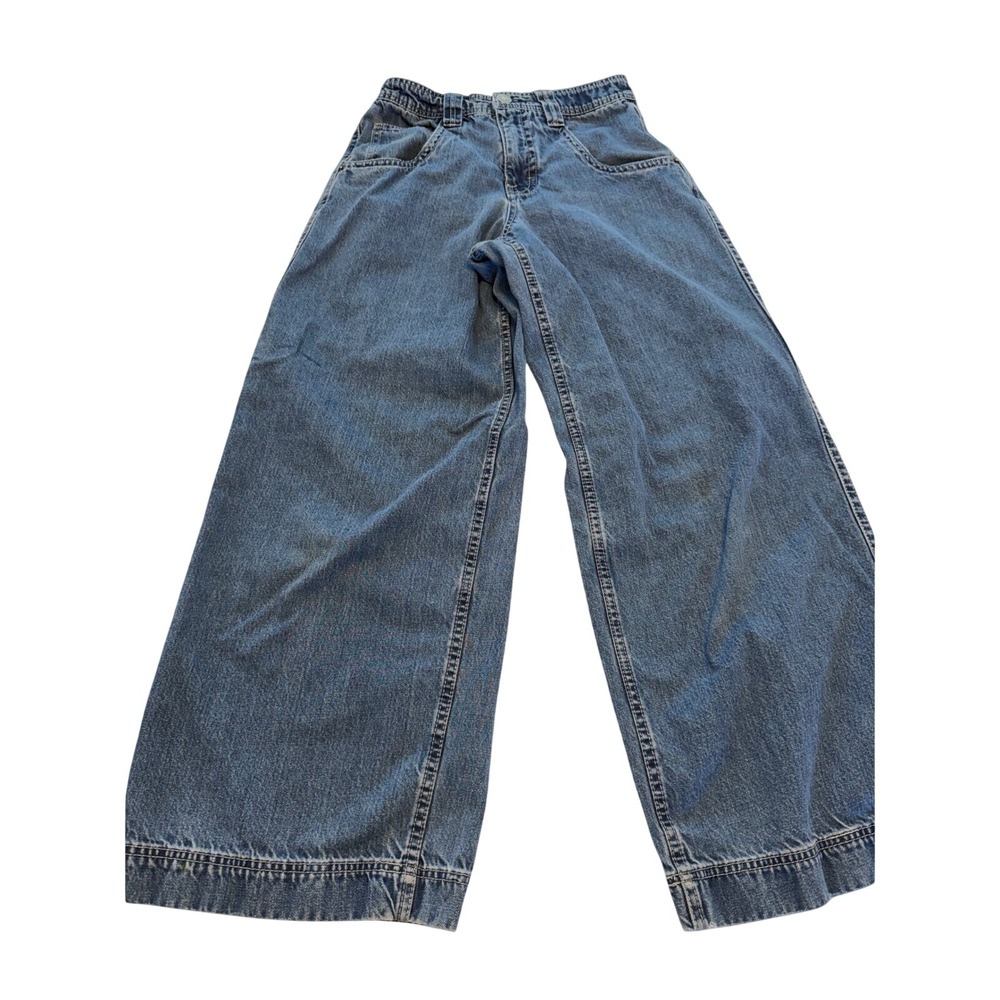 Vintage Alphanumeric Wide Leg Baggy Skate Jeans Blue Medium Wash Embroidered